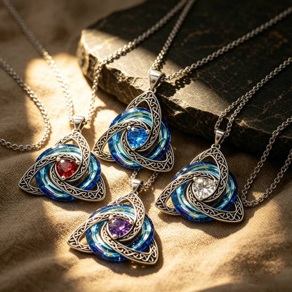 12 Birthstone Celtic knot Necklace Colorful Crystal Trinity Knot Triquetra Pendant for Women Irish Jewelry
