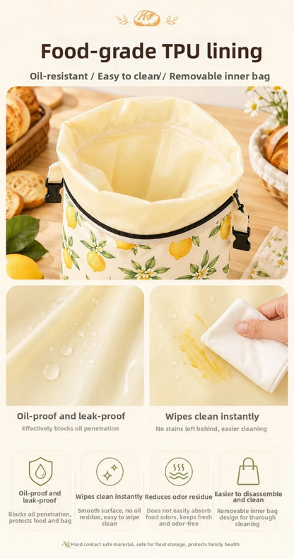 Linen Cotton Beeswax Bread Bags Removable Inner Bag Fruit Pattern Bread Storage Bag Lock Closure Beeswax Coated Bags for Baking