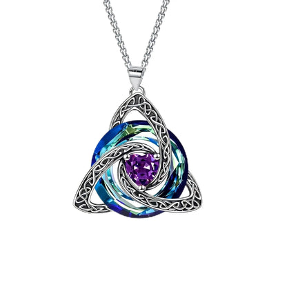 12 Birthstone Celtic knot Necklace Colorful Crystal Trinity Knot Triquetra Pendant for Women Irish Jewelry