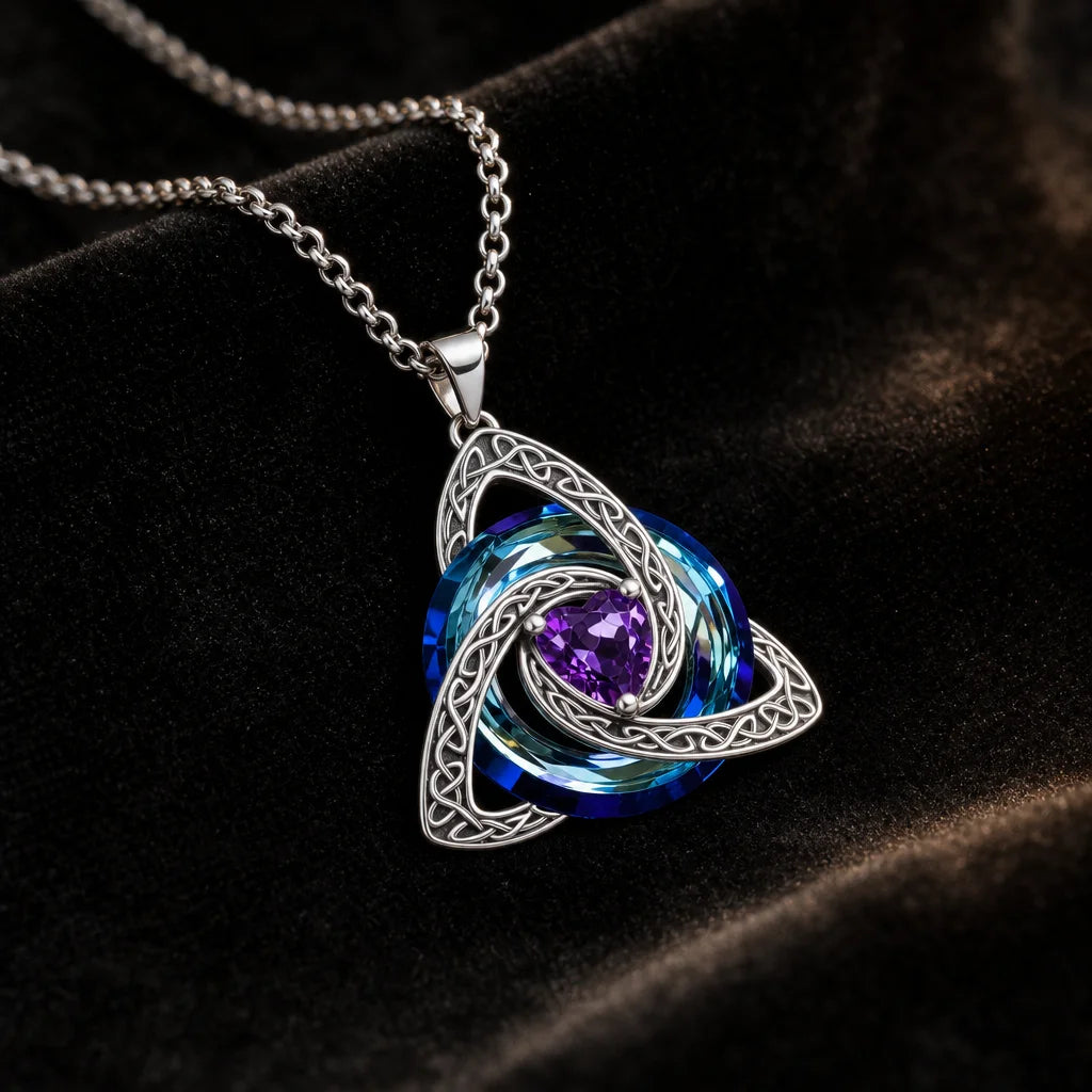 12 Birthstone Celtic knot Necklace Colorful Crystal Trinity Knot Triquetra Pendant for Women Irish Jewelry
