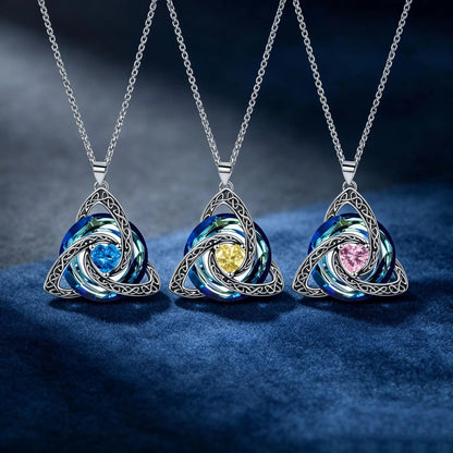 12 Birthstone Celtic knot Necklace Colorful Crystal Trinity Knot Triquetra Pendant for Women Irish Jewelry