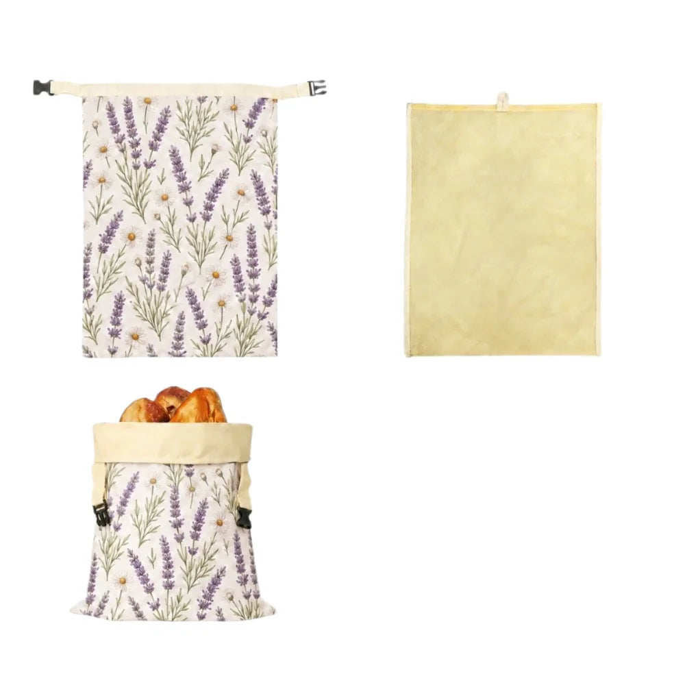Linen Cotton Beeswax Bread Bags Removable Inner Bag Fruit Pattern Bread Storage Bag Lock Closure Beeswax Coated Bags for Baking