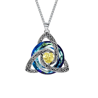 12 Birthstone Celtic knot Necklace Colorful Crystal Trinity Knot Triquetra Pendant for Women Irish Jewelry