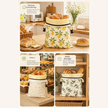 Linen Cotton Beeswax Bread Bags Removable Inner Bag Fruit Pattern Bread Storage Bag Lock Closure Beeswax Coated Bags for Baking