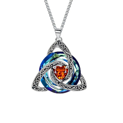 12 Birthstone Celtic knot Necklace Colorful Crystal Trinity Knot Triquetra Pendant for Women Irish Jewelry