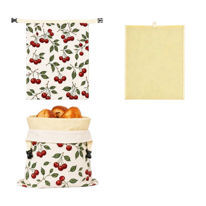 Linen Cotton Beeswax Bread Bags Removable Inner Bag Fruit Pattern Bread Storage Bag Lock Closure Beeswax Coated Bags for Baking