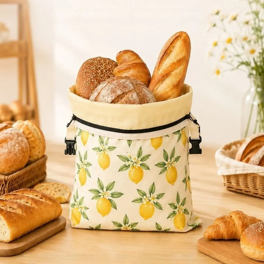 Linen Cotton Beeswax Bread Bags Removable Inner Bag Fruit Pattern Bread Storage Bag Lock Closure Beeswax Coated Bags for Baking
