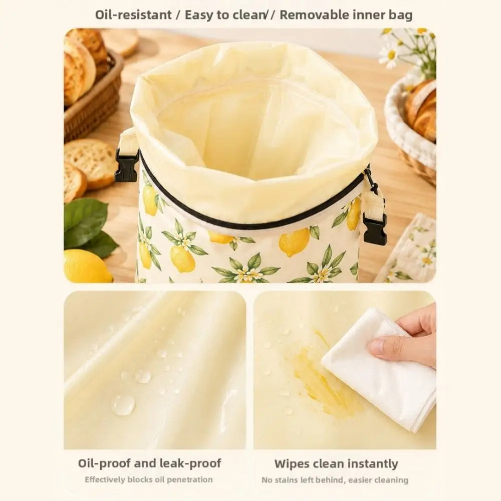 Linen Cotton Beeswax Bread Bags Removable Inner Bag Fruit Pattern Bread Storage Bag Lock Closure Beeswax Coated Bags for Baking