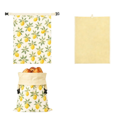 Linen Cotton Beeswax Bread Bags Removable Inner Bag Fruit Pattern Bread Storage Bag Lock Closure Beeswax Coated Bags for Baking