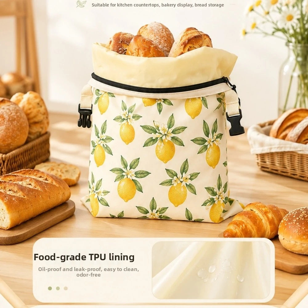 Linen Cotton Beeswax Bread Bags Removable Inner Bag Fruit Pattern Bread Storage Bag Lock Closure Beeswax Coated Bags for Baking