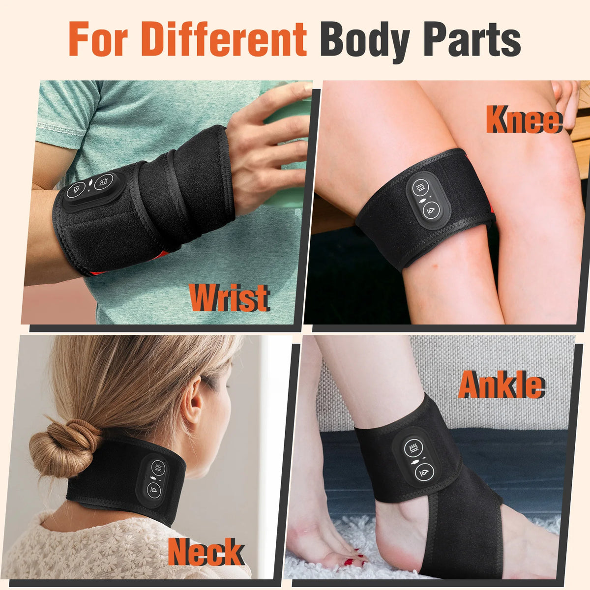 Cordless 36pcs LED Beads 660&850nm Red Light Heating Protect Belt 3 Levels Heating Vibration Hand Wrist Wrap for Leg Arm Ankle