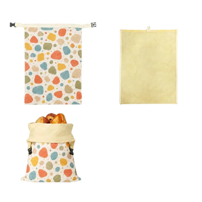 Linen Cotton Beeswax Bread Bags Removable Inner Bag Fruit Pattern Bread Storage Bag Lock Closure Beeswax Coated Bags for Baking