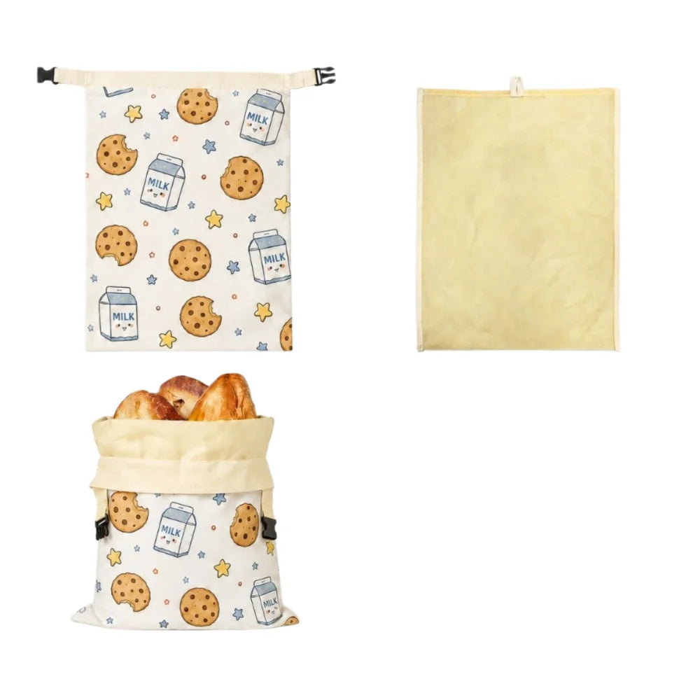 Linen Cotton Beeswax Bread Bags Removable Inner Bag Fruit Pattern Bread Storage Bag Lock Closure Beeswax Coated Bags for Baking