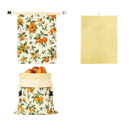 Linen Cotton Beeswax Bread Bags Removable Inner Bag Fruit Pattern Bread Storage Bag Lock Closure Beeswax Coated Bags for Baking