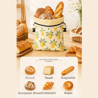 Linen Cotton Beeswax Bread Bags Removable Inner Bag Fruit Pattern Bread Storage Bag Lock Closure Beeswax Coated Bags for Baking