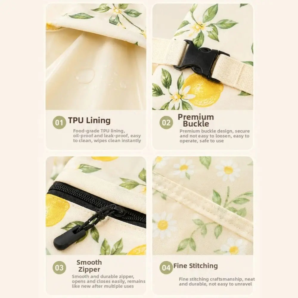 Linen Cotton Beeswax Bread Bags Removable Inner Bag Fruit Pattern Bread Storage Bag Lock Closure Beeswax Coated Bags for Baking