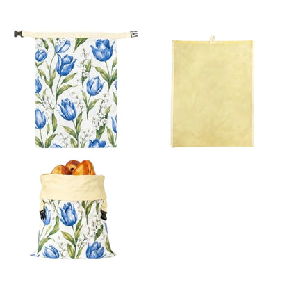 Linen Cotton Beeswax Bread Bags Removable Inner Bag Fruit Pattern Bread Storage Bag Lock Closure Beeswax Coated Bags for Baking