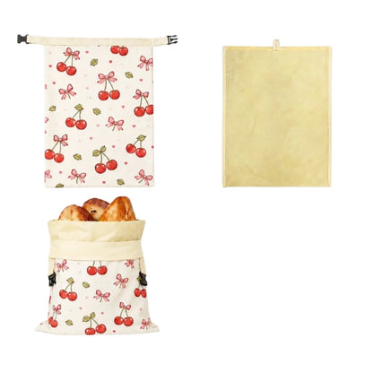 Linen Cotton Beeswax Bread Bags Removable Inner Bag Fruit Pattern Bread Storage Bag Lock Closure Beeswax Coated Bags for Baking