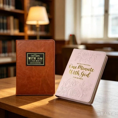 Daily Reflection Journal Set for Men Women, PU Leather Embossed Notebook, 365 Days Inspirational Diary, Portable Writing Planner